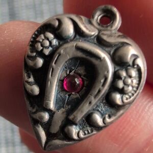 Silver Puffed Heart Pendant with Pink Gemstone